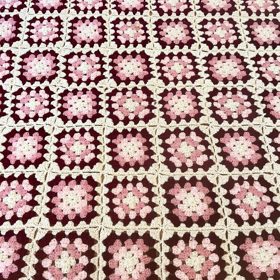 Винтажное афганское плед ручной работы Granny Square 52x60"" - Изображение 2 из 4