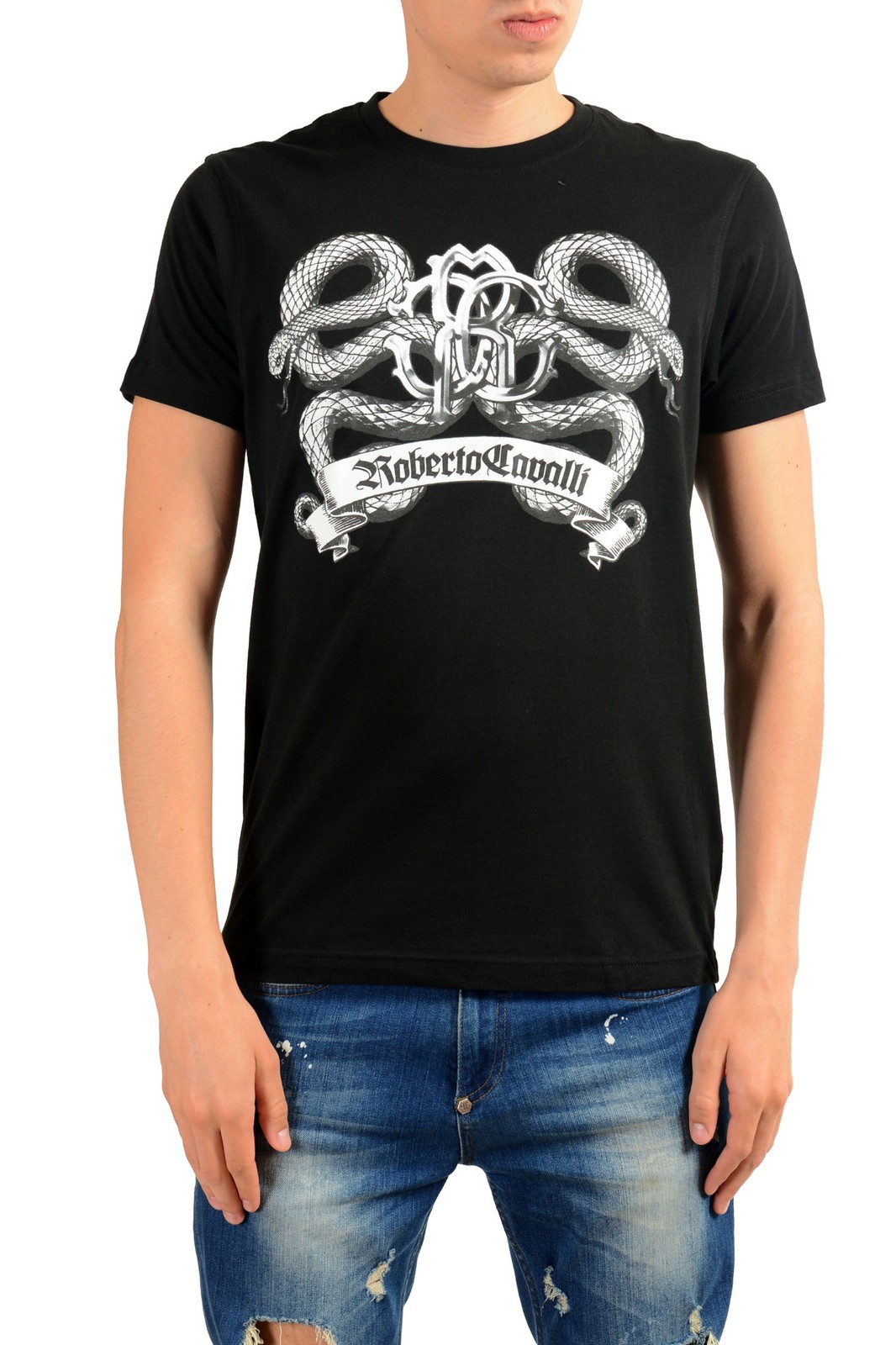Мужская черная футболка Roberto Cavalli с графическим принтом Sz S M L XL 8490₽