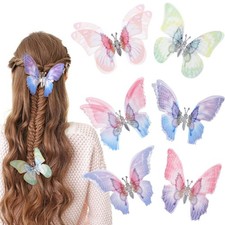 6Pcs Colorful Butterfly Hair Clips for Women - Fabric Fairy Wing Bows with Mi...