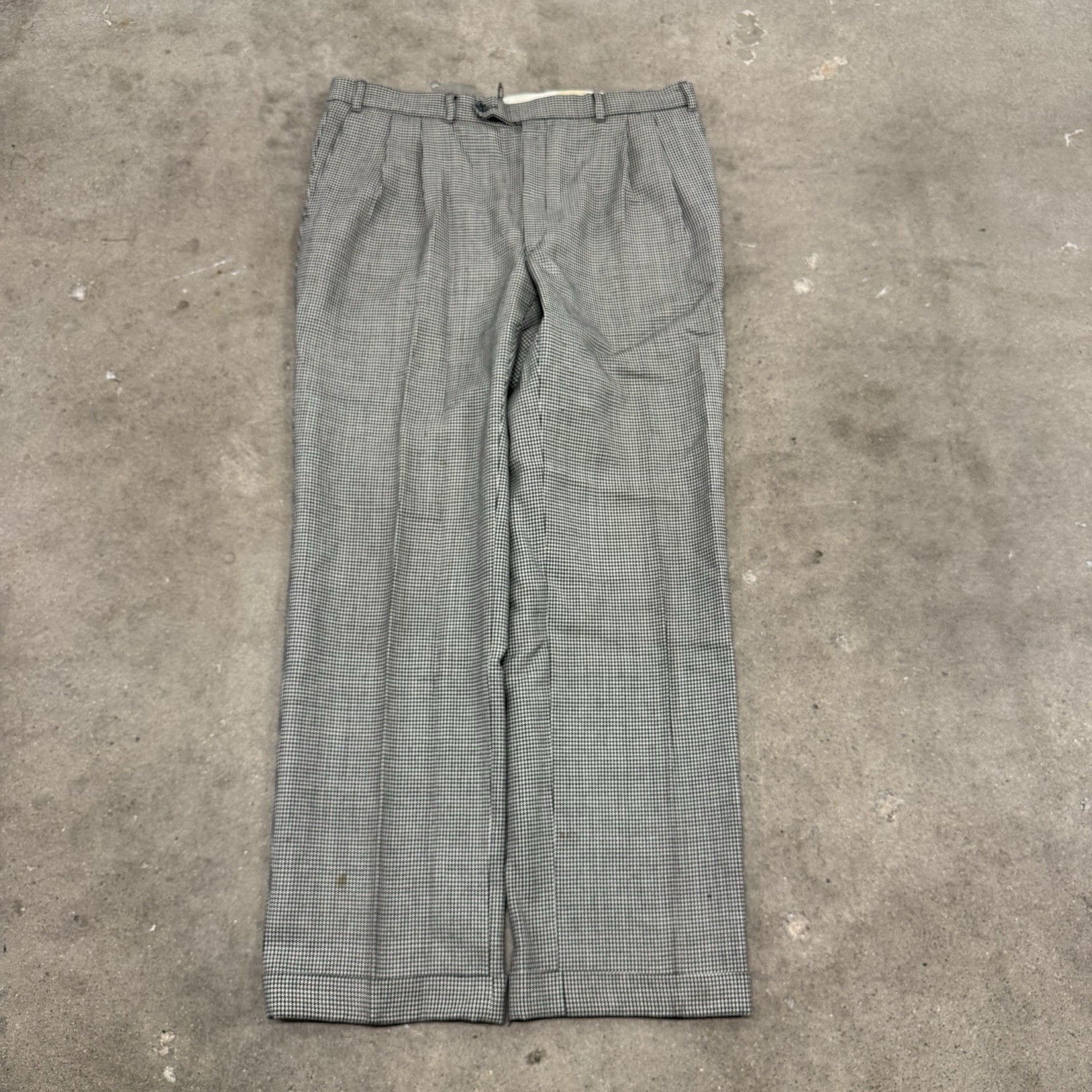 Vintage Daks London Trousers Wool Houndstooth Check Grey Size 34x30 Opti 70s