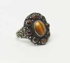 Antique sterling silver tiger eye gemstones open band adjustable ring China