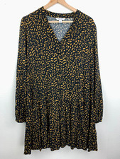 Nine West Dress Long Sleeve Tiered Size S Women's Black Brown Print