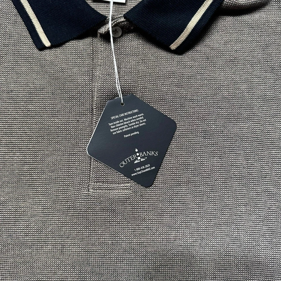 Camisa Polo Outer Banks StayClean Max Hombres XL Beige Negro Cuello Tejido Piqué Nueva con Etiquetas Foto 4 de 4