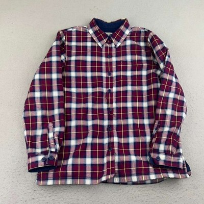 LL Bean Shacket Womens M Blue Plaid Fleece Lined Button Up Long Sleeves Shirt