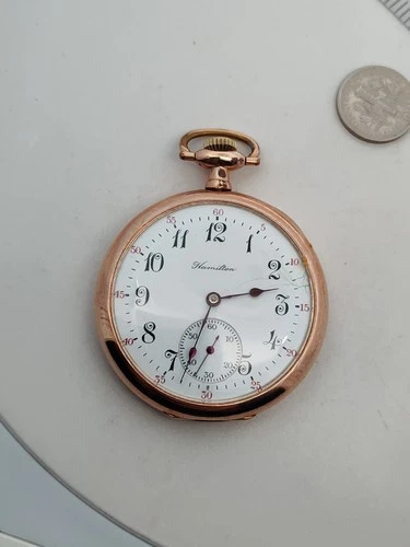 Antique Hamilton 1914 Yellow Gold Filled Pocket Watch Model #9004887 Runs