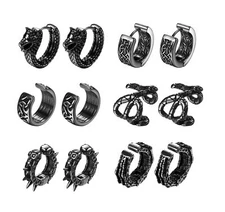 Unisex Viking Wolf Hoop Studs Celtic Knot Punk Spike Piercing & Non piercing