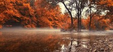 Landscape nature fall river greece forest mist water Custom Gaming Mat Desk