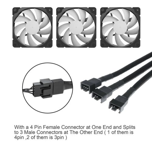 2Pz Convertitore da 1 a 3 PWM Ventilatore Sdoppiatore Cavo Manicotto Adattatore Intrecciato 4-Pin/3-Pin - Foto 7 di 7