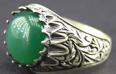 Sterling silver men ring handmade, jade natural gemstone, steel pen craft 