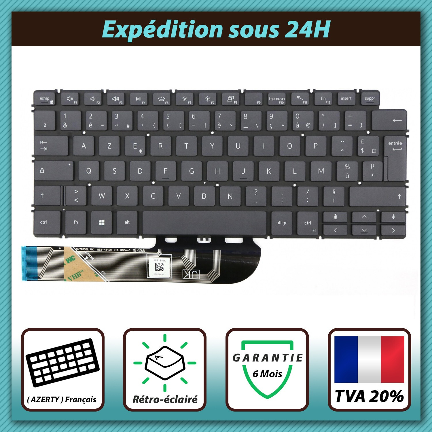 Clavier français AZERTY Dell Inspiron 5406 de rechange pour télétravail