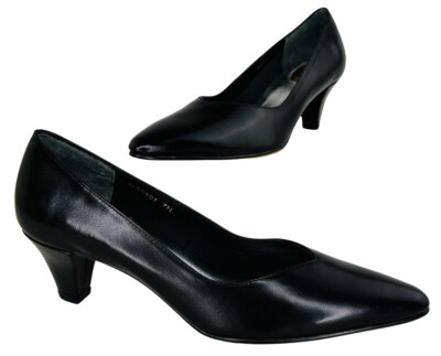 Ros Hommerson Woman's Alabama Black Kid Leather Confort Heel Size 7 Narrow