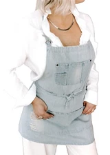 Unisex Distressed Denim Chef Styling Sewing Apron With Pockets/Adjustable Straps
