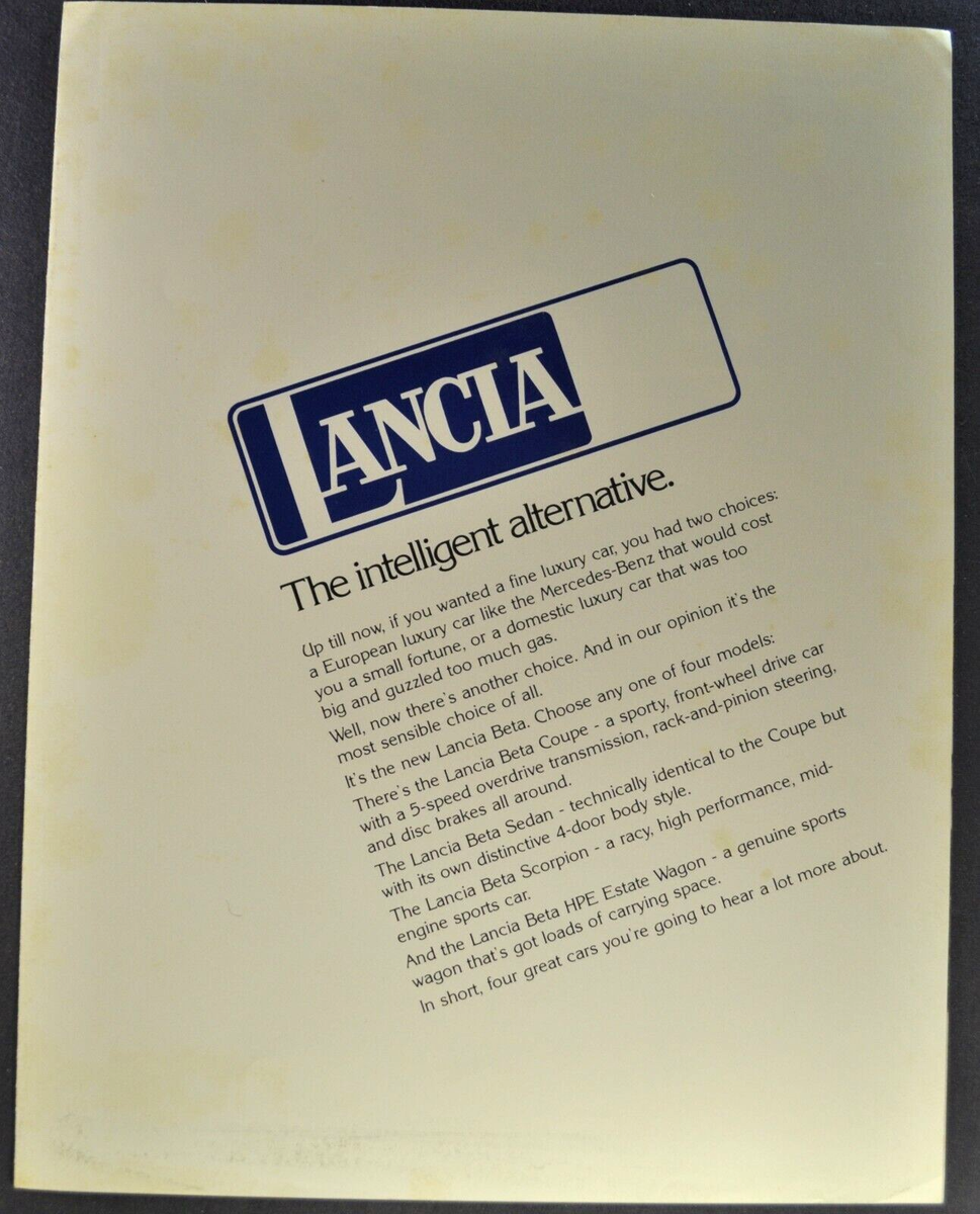 1977 Lancia Brochure Scorpion Beta Coupe Sedan HPE Wagon Excellent