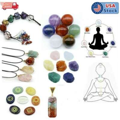 7 Chakra Stones Crystal Reiki Healing Healing Palm Natural Gemstone Quartz USA