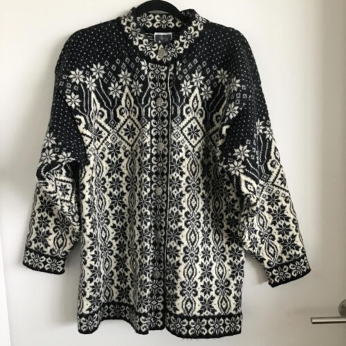 DALE of Norway Womens Cardigan Jacket XL Traditional Nordic Pattern/Black Cream