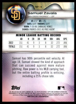 2023 Bowman Platinum #TOP-14 Samuel Zavala