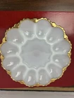 FIRE KING Anchor Hocking Milk Glass Deviled Egg Plate Serving Tray Gold Trim VTG