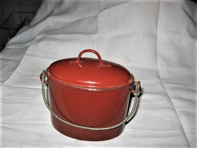 Gamelle Ou Porte-dîner En Tôle émaillée Rouge Brun 1 étage - Vintage 1900/1930, Bon état