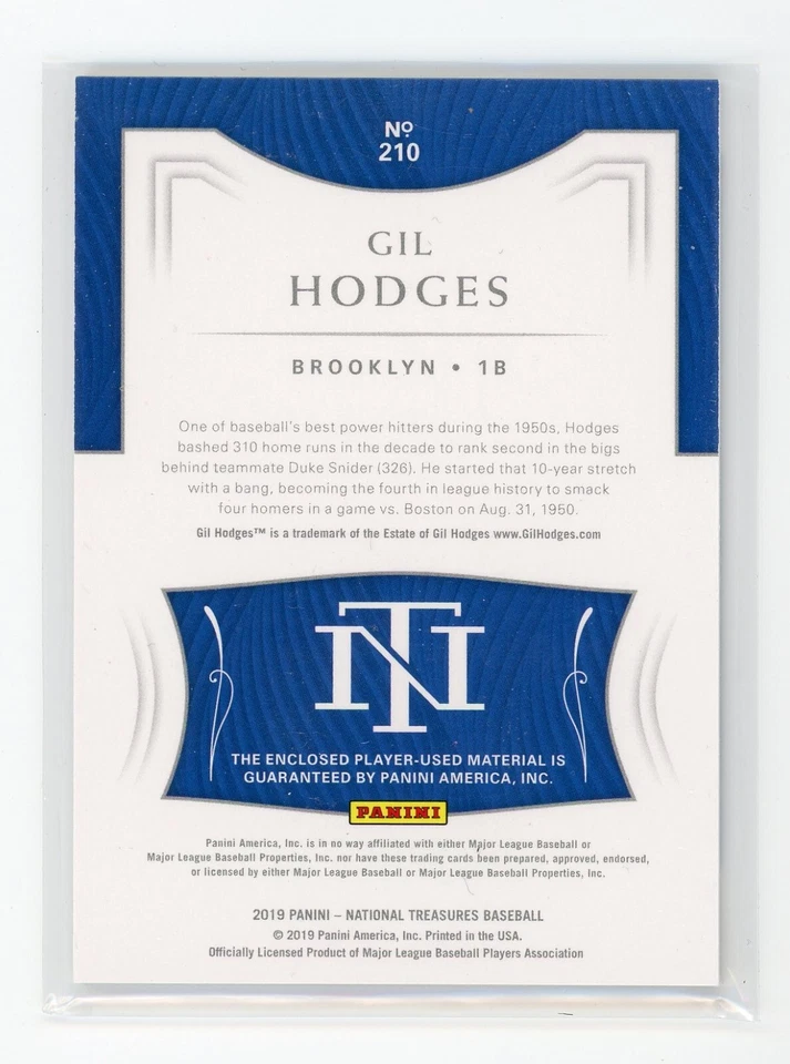 2019 Panini National Treasures Baseball GIL HODGES Jersey Patch #d 21/99 - Image 2 of 2