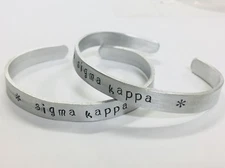 Sigma Kappa FREE SHIPPING Sorority Greek handstamped cuff bracelet, Ann Peden