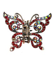 WEIN Swarovski Red Pink Purple Crystal Rhinestone Butterfly Hair Clip 3-Inches