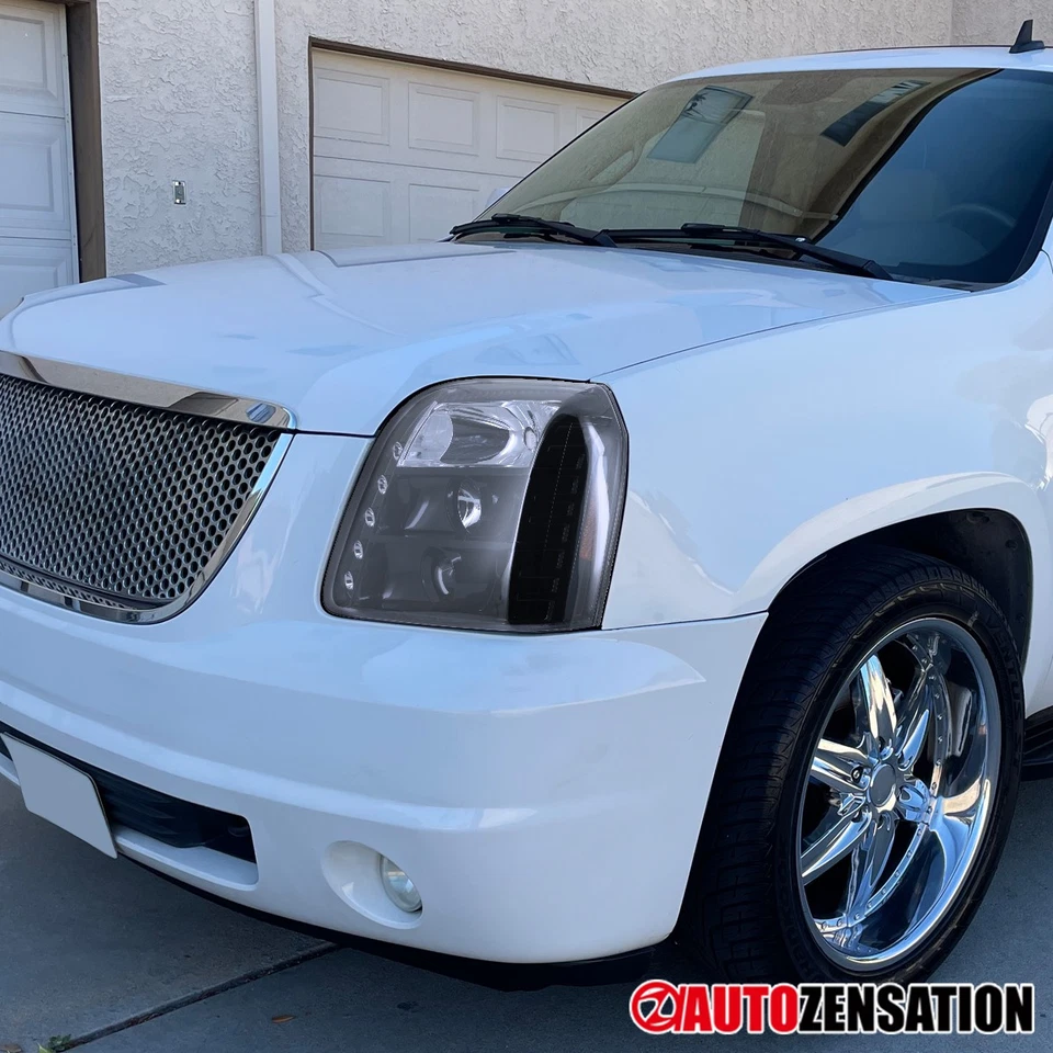 Fit 2007-2014 GMC Yukon XL 1500 2500 Black Smoke Projector Headlights Lamp w/LED - Image 3 of 4