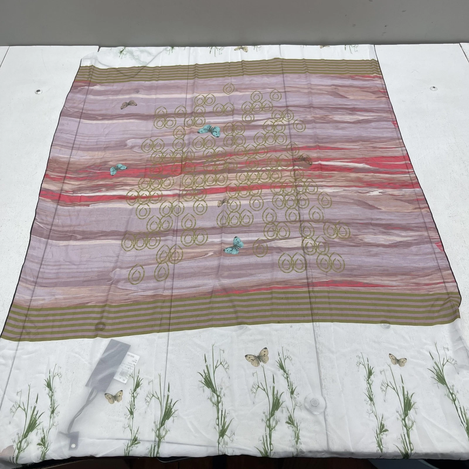 Volt Design Scarf Womens One Size Multicolor Butterfly Stripe Square Chiffon