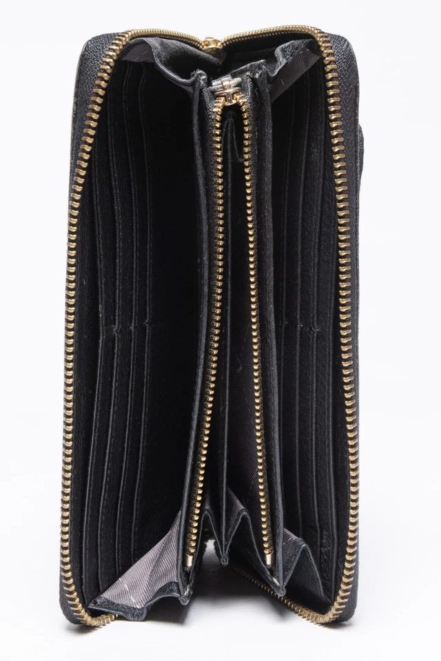 Vince Camuto Mujer Doble Cremallera Alrededor Cartera Cuero Negro y Azul Foto 3 de 4