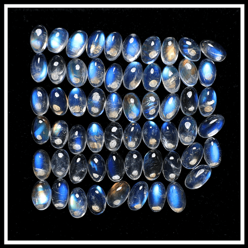 59 Pcs Madagascar Natural Rainbow Moonstone 5mmx3mm Oval Cabochon Gemstones Lot - Picture 2 of 10