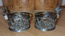 2 Vintage Ornate Metal Wine Champagne Bottle Holders  W/ Wine Stoppers
