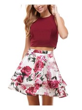 CITY STUDIO Womens Fit + Flare Mini Dress Burgundy Sleeveless Party Juniors 7