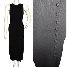 new SEZANE Ribbed Knit Dress, S, Black, Clingy/Bodycon, Long/Maxi, Buttons