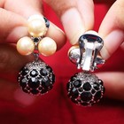 QVC Isaac Mizrahi Live Silvertone Sparkling Pave & Simulated Pearl Earrings — photo 4