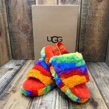 UGG FLUFF YEAH CALI COLLAGE BIG KIDS SIZE 5 RAINBOW WOOL PLATFORM SLIDES NEW BOX
