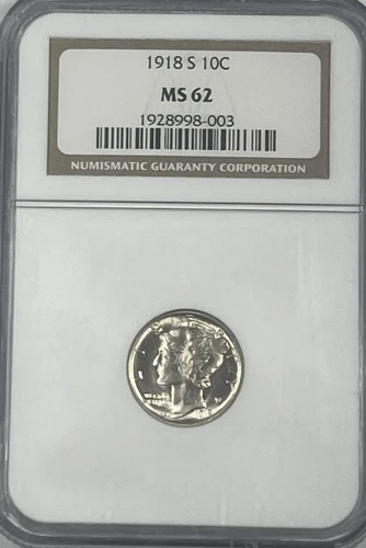 1918-S Mercury Dime : NGC MS62