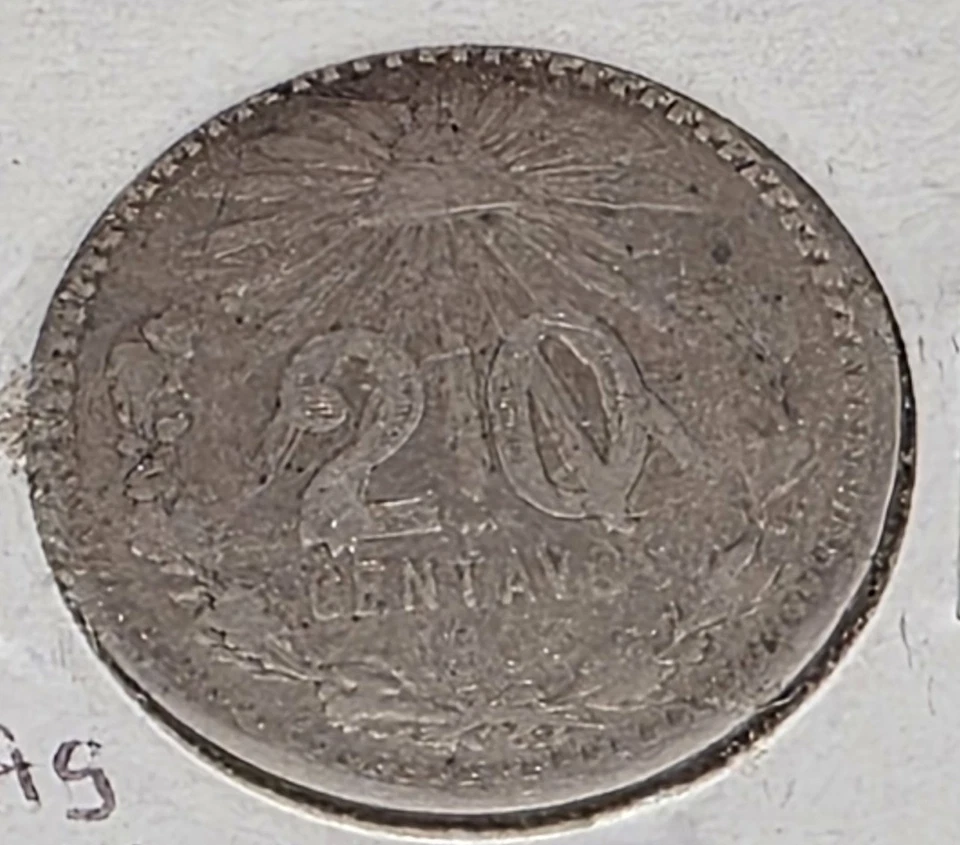 1905 Mexico 20 Centavos Silver Coin .800 Fine – Rare Early Date – Circulated - Image 3 of 3
