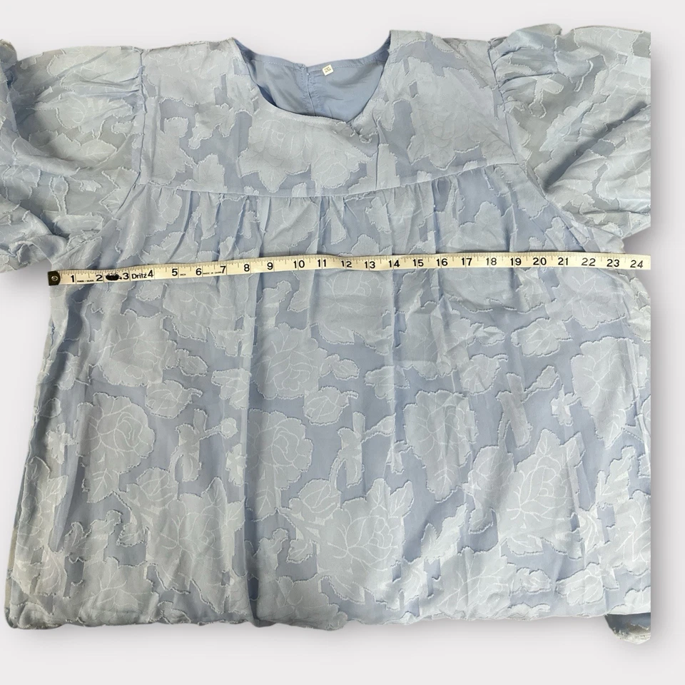 Top suelto de gasa de verano azul claro 2XL para mujer textura floral Foto 4 de 4