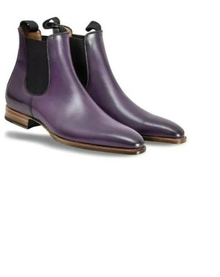 Neu handgefertigt Slipper Oxford Chelsea lässig formell lila Leder Stiefeletten Herren