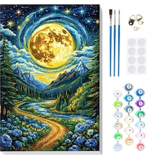 Moon Paint by Number Kit for Adults Beginners Framed, Adult Paint by Number Kits