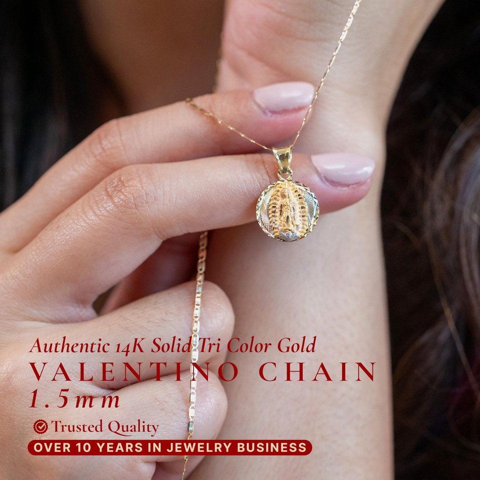 - 14K REAL Tri Color Solid Gold 1.5mm Valentino Chain Necklace with Spring Ri... | eBay