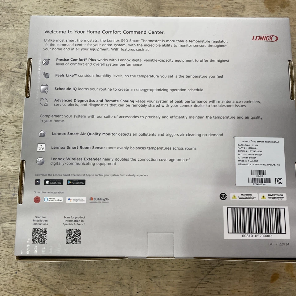 Lennox 22V24 iComfort S40 Ultra Smart Thermostat NEW Replaces Obsolete S30 - Image 2 of 2