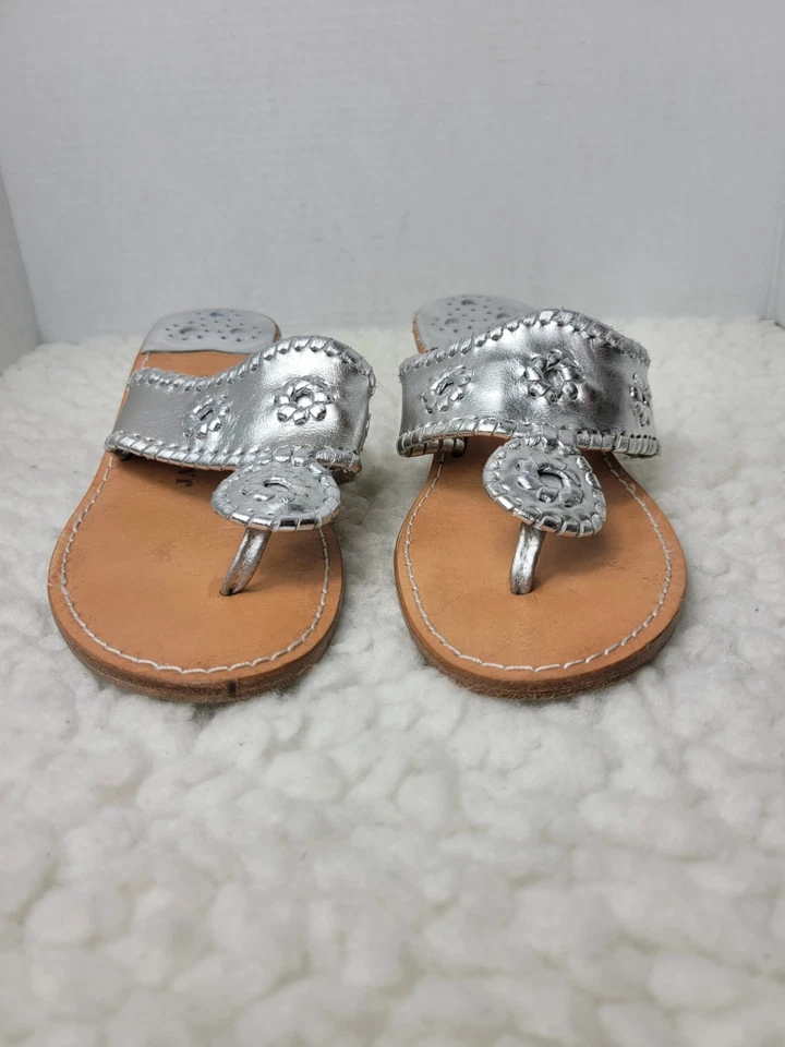 Jack Rogers Jacks Flip Flop Women's Semi Wedge Size 9M Sandal Platinum Leather  - Image 2 of 4