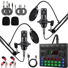 Podcast Equipment Bundle For 2, ALPOWL Audio Interface with Cardioid Black