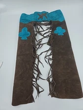 Vintage Chap Parel Suede Chaps Youth Turquoise Fringe Gerald Roberts USA Rodeo