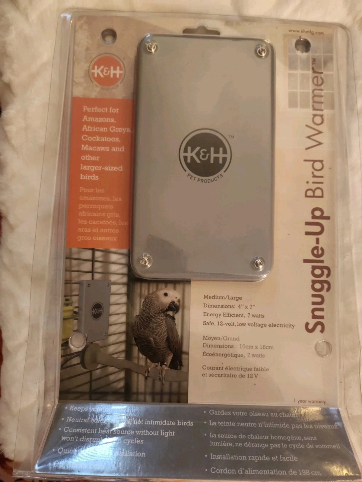 K&H Pet Products Snuggle Up Bird Warmer Medium / Large Gray 7"x 4" x 0.5" KH9060
