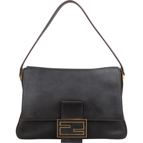 Fendi Black Leather Mom Baguette Shoulder Bag