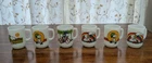 RARE SET VINTAGE FIRE KING SNOOPY MILK GLASS MUGS SKATING, PEDAL POWER 1958