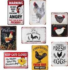 8 Pack Chicken Coop Signs 8" x 12" - Funny Chicken Metal Signs  NEW