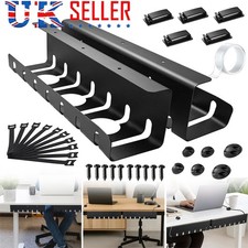 Black Metal Under Desk Cable Management Tray with Adhesive Clips & Ties 2-Pack