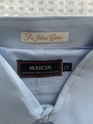 Men s Marcus by Neiman Marcus Sea Island Cotton Blue Long Sleeve Dress Shirt